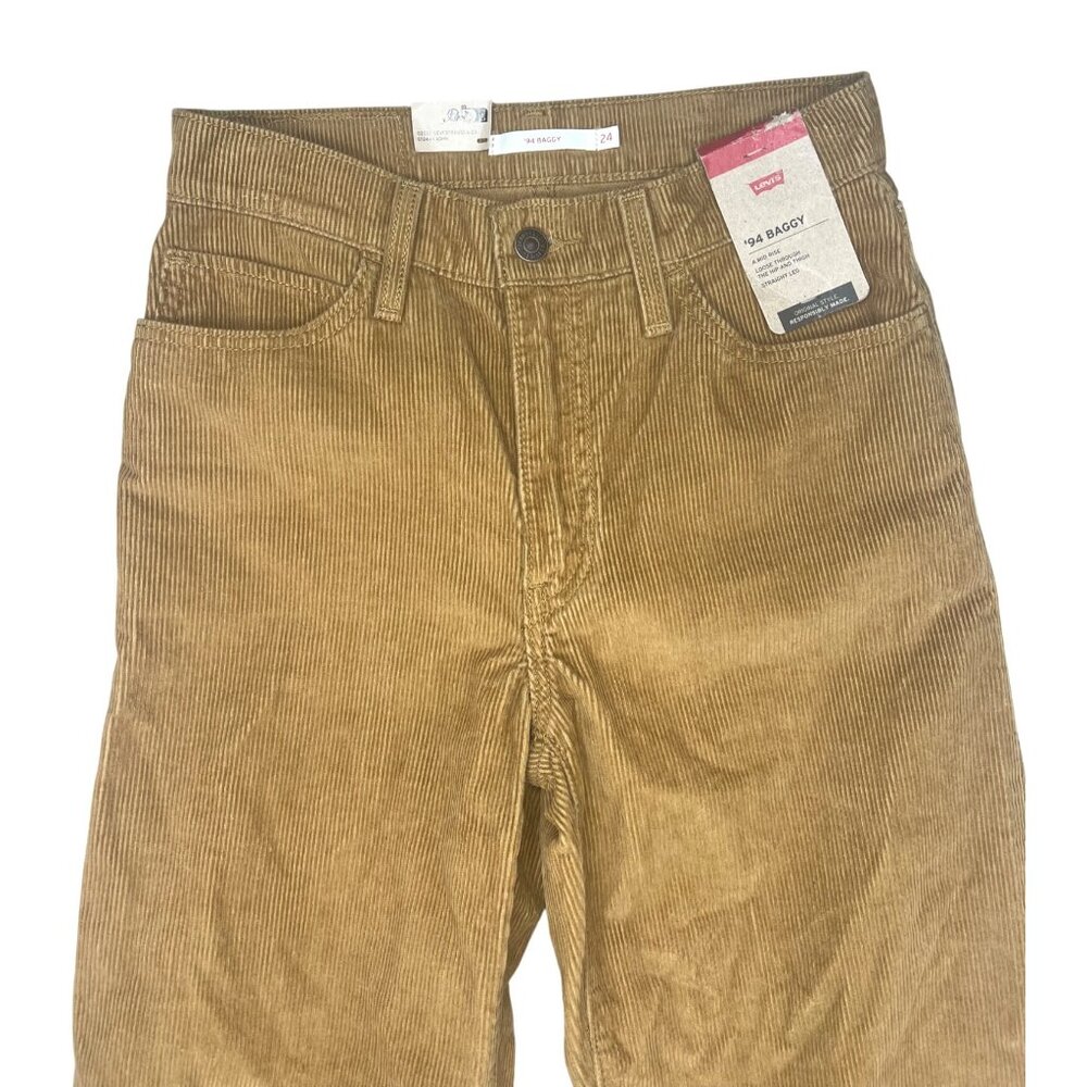 Levis 94 Baggy Corduroy Pants Size 24 Mid Rise Loose Fit Straight Leg Tan Womens - Picture 5 of 15